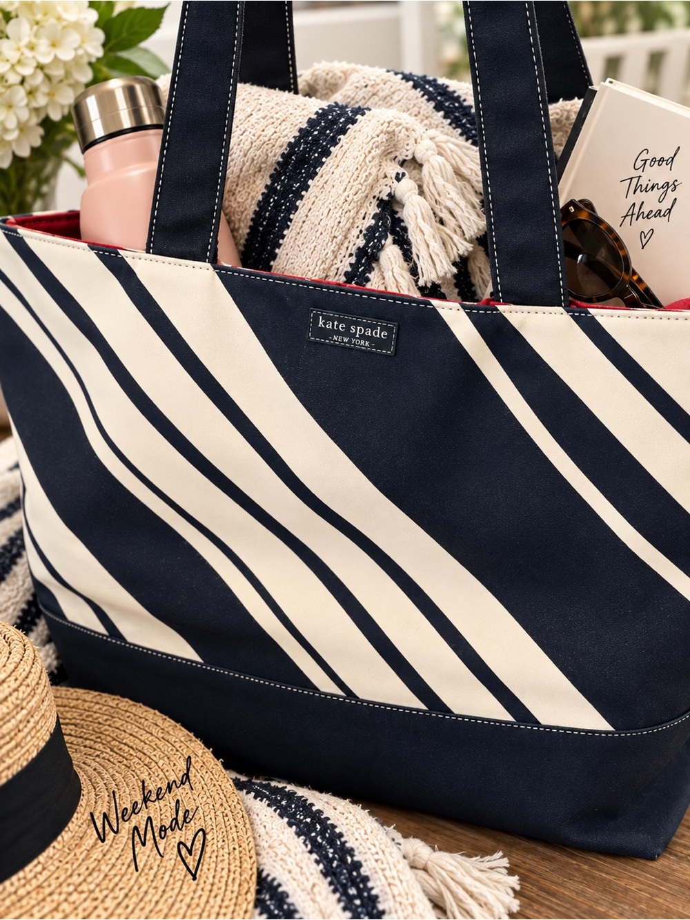 Vintage Kate Spade Monaco XL Canvas Weekender Travel Tote Bag Striped